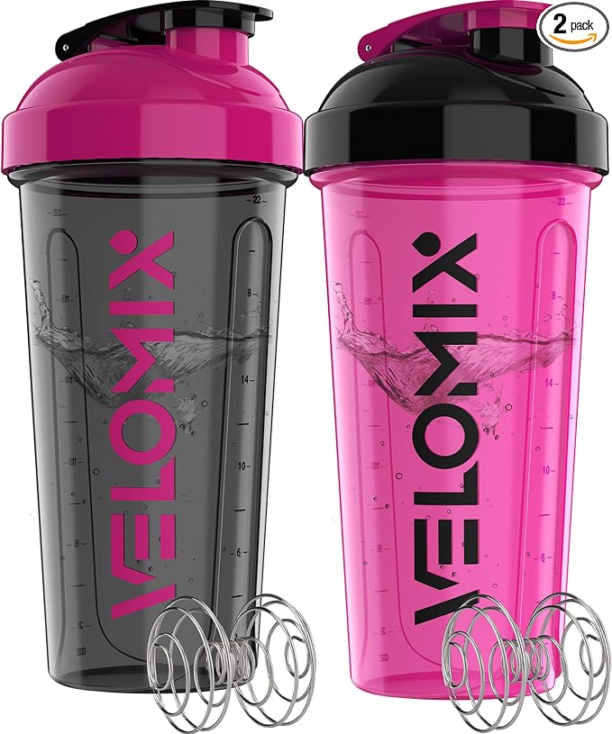 VELOMIX -2 Pack- 28 oz Protein Shaker Bottles by VELOMIX