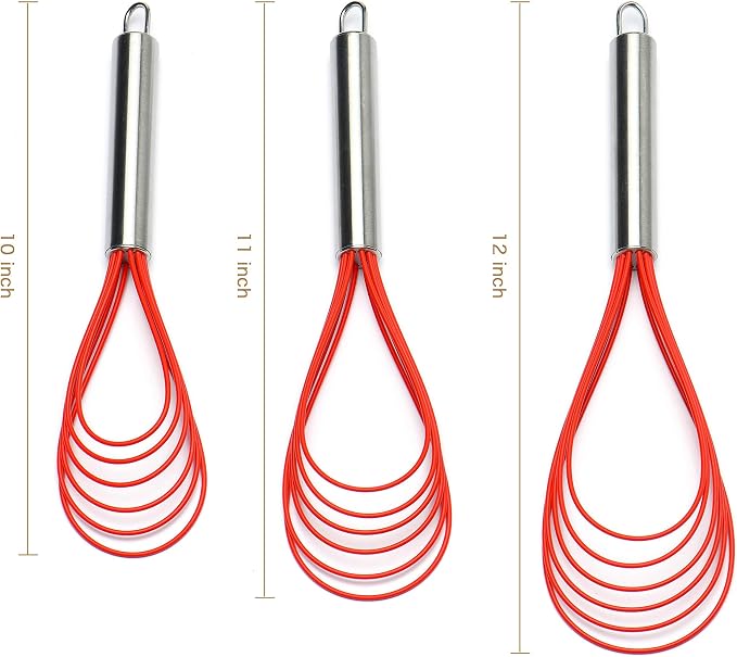 Flat Whisk Set, Stainless Steel 3 Pack 10''+11''+12'' Premium Sturdy-6 Silicone - Image 5