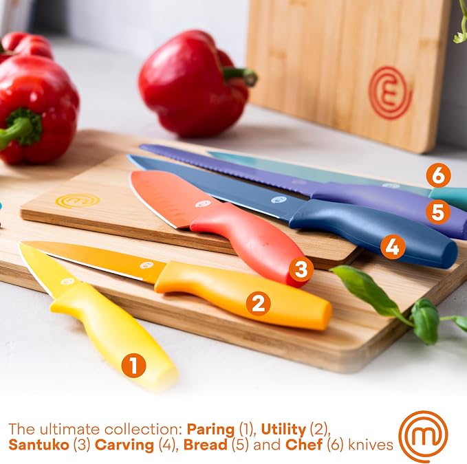 MasterChef Knife Block Set of 6 Kitchen Knives, Extra Sharp Stainless Steel - Image 2