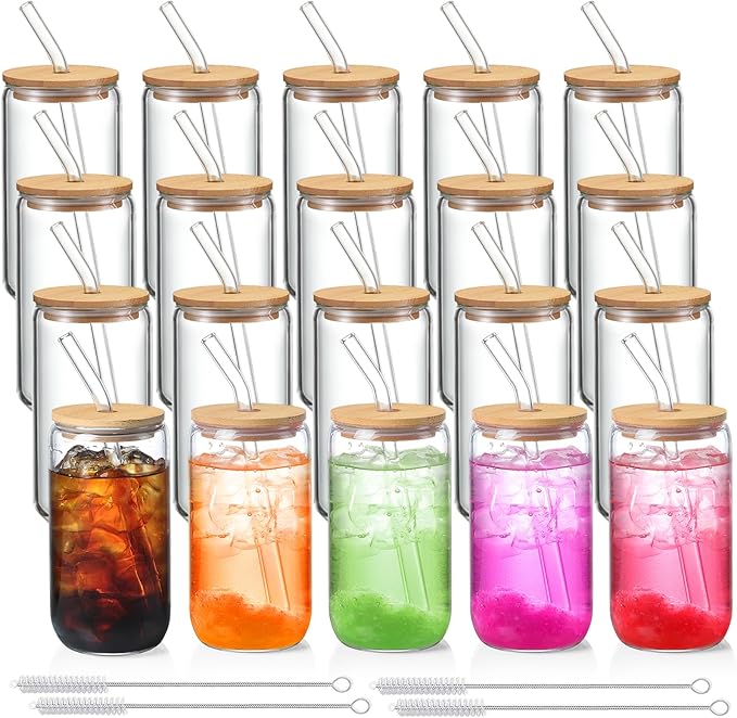 NETANY 20 Pack Glass Cups with Lids and Straws 16 oz, Personalized Customizable by NETANY