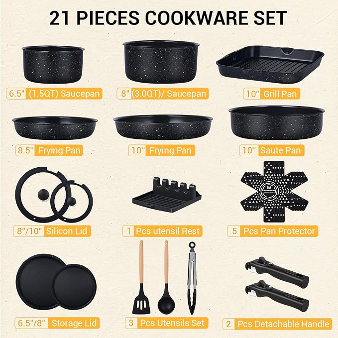 Ammeloo 21 Pcs Pots and Pans Set Non Stick - Image 2