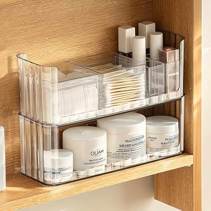PAVSTINE 2-Tier Stackable Medicine Cabinet Organizer, Narrow Bathroom Makeup by PAVSTINE