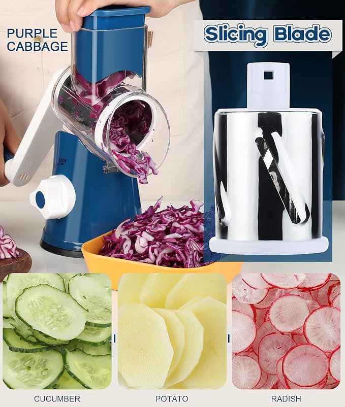 Ourokhome Rotary Cheese Grater Hand Crank, Kitchen Shredder Speed Mandolin - Image 3