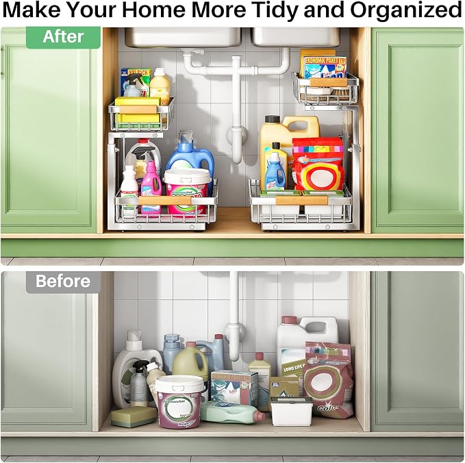 Kitstorack Under Sink Organizer, 2 Tier Under the Sink Storage, Slide out Pull - Image 8
