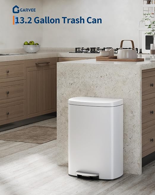 GarveeHome Stainless Steel Kitchen Trash Can, 13 Gal / 50 L Step-On Garbage Bin - Image 2