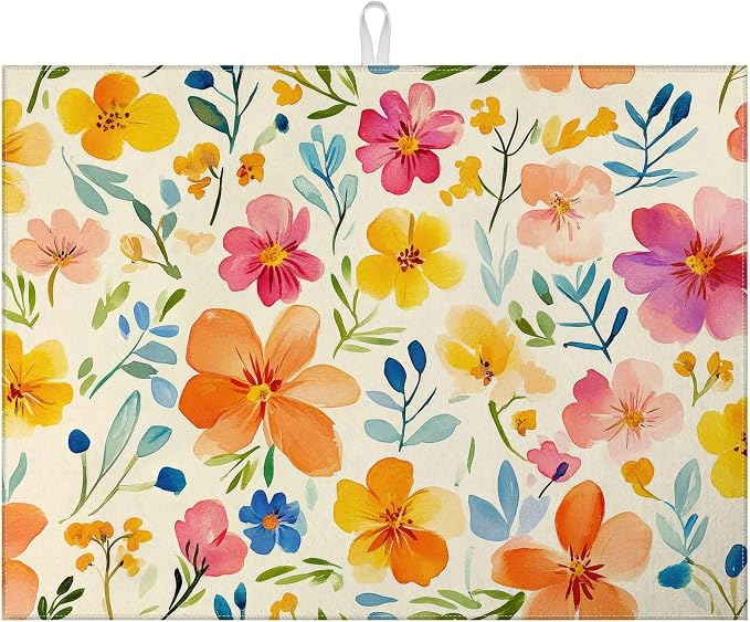 Colorful Flower Dish Drying Mat by MOUNTANLLY