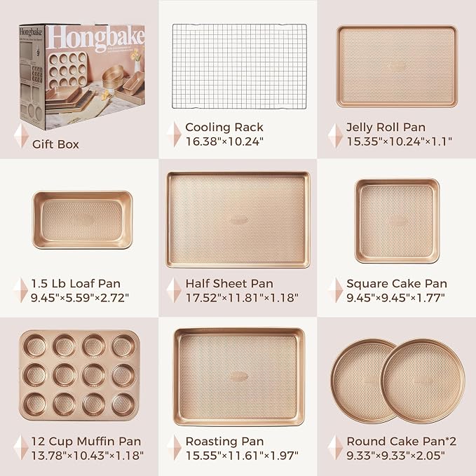HONGBAKE 9-Piece Baking Pans Set Nonstick, Stackable Non Toxic Bakeware Sets - Image 6