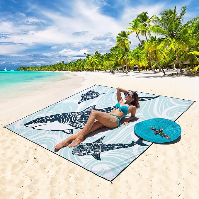 WIWIGO Beach Blanket Waterproof Sandproof Beach Mat 79" X 83"/10'x9'for 2-8 - Image 5