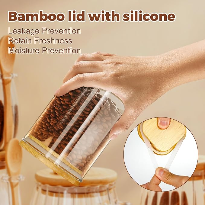 holoith Glass Jars with Bamboo Lids and Spoons, 16 oz Glass Storage Containers - Image 5