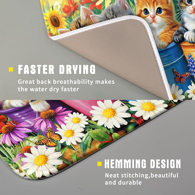 Funny Absorbent Dish Drying Mat Spring Cat Dish Drying Mats - Image 3