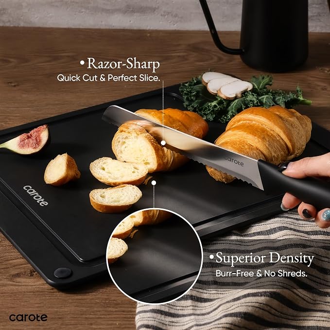 CAROTE Knife Set, Rustproof Stainless Steel 5 Kitchen Knife Set, Plain Black - Image 4