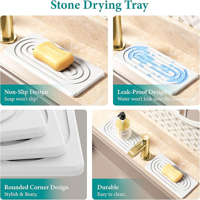 Water Absorbing Stone Tray, Quick Drying Diatomite Bathroom Tray Countertop - Image 4