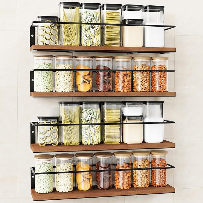Spice Rack Self-Adhesive or drilling, Rustic Style Hanging Spice Rack, Spice by GIGIFTREE