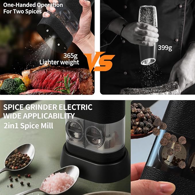 Dual Chamber Electric Pepper and Salt Grinder, Rechargeable Salt and Pepper - Image 7