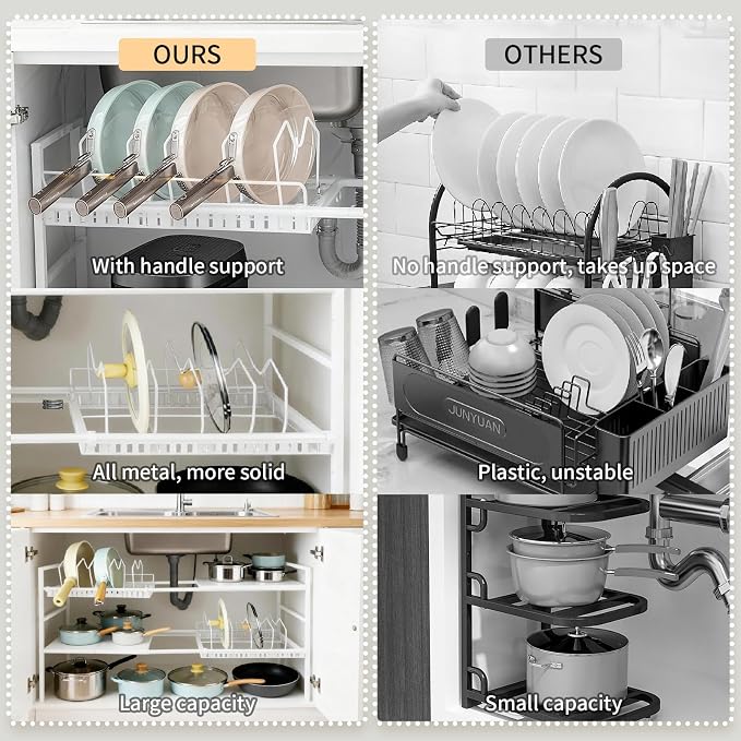 Pots and Pans Organizer Under Cabinet, Expandable Length, Adjustable Height - Image 4