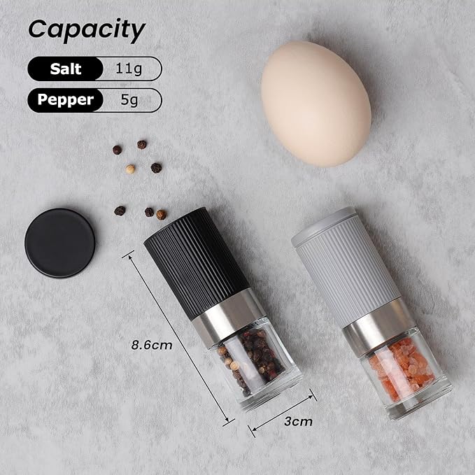 Mini Salt and Pepper Grinder Set, Small Tiny Adjustable Coarseness Ceramic Salt - Image 2