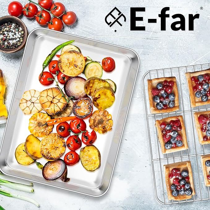 E-far Baking Sheet with Wire Rack, Stainless Steel Cookie Sheets Pan & Cooling - Image 7