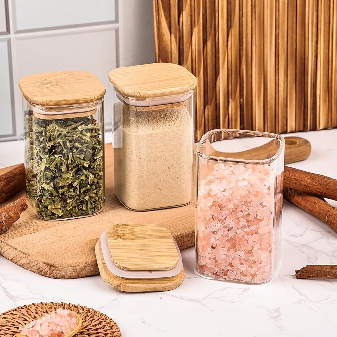 6oz Glass Spice Jars with Bamboo Lid and Label, 12 Pack Square Glass Container - Image 4