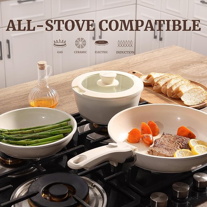 BECIGAR 8pcs Ceramic Pots and Pans Set, Non Stick Cookware Set, Detachable - Image 5