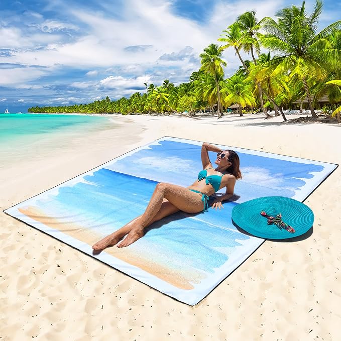 WIWIGO Beach Blanket Waterproof Sandproof Beach Mat 79" X 83"/10'x9'for 2-8 - Image 4