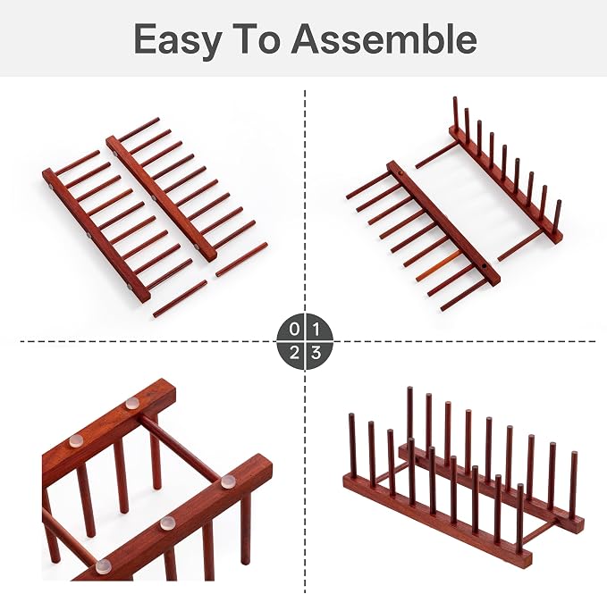 HBlife 4pcs Rosewood Wooden Dish Drying Rack - Image 4