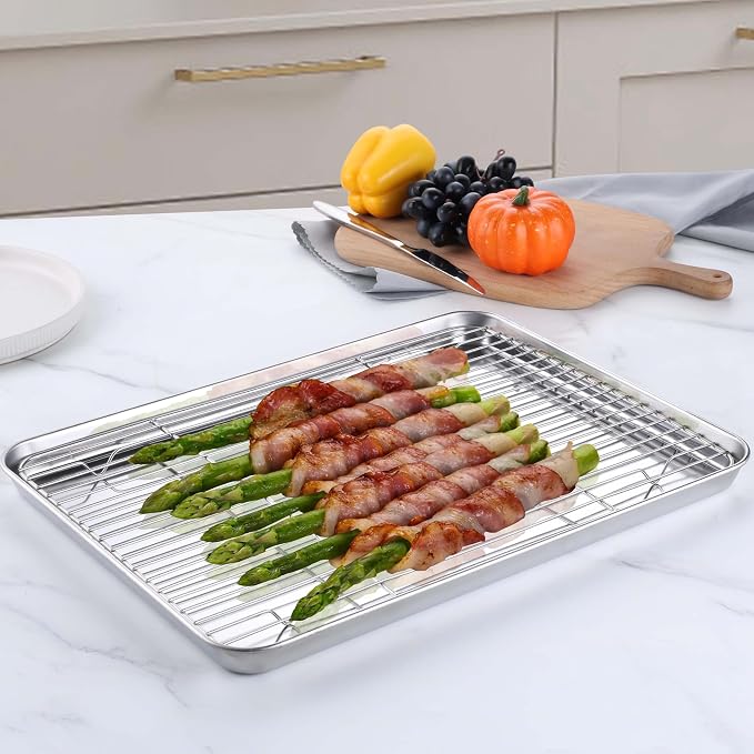 Homikit Baking Half Sheet with Rack, Metal Bacon Tray with Wire Cooling Rack - Image 3
