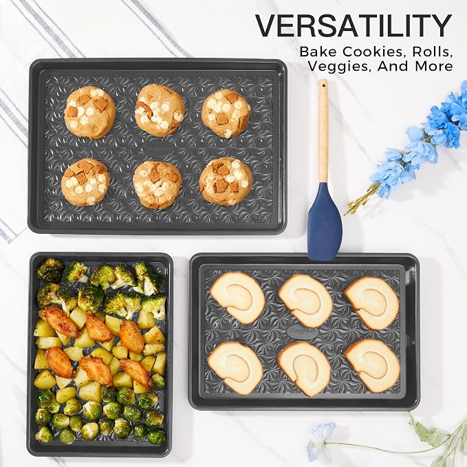 HONGBAKE Nonstick Baking Sheet Pan Set of 3, Cookie Sheets - Image 4