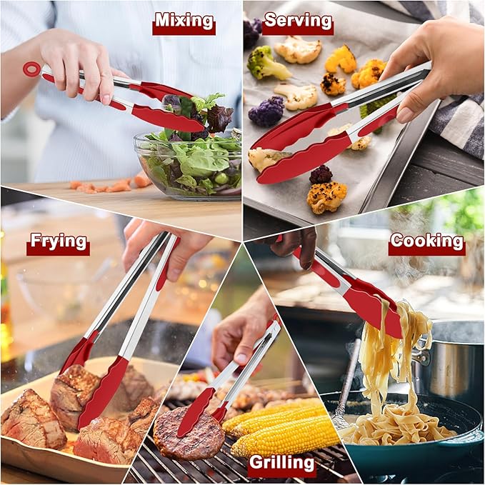 TeamFar Kitchen Tongs, Heat Resistant Silicone Tongs, Locking Design & - Image 7
