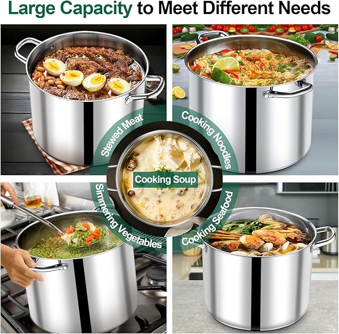 P&P CHEF 20 QT Stock Pot with Lid, Stainless Steel Large Cooking Pot, Soup - Image 4