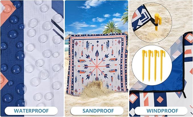 HIHOHO Beach Blanket Waterproof Sandproof Extra Large Beach Mat 79" X - Image 3