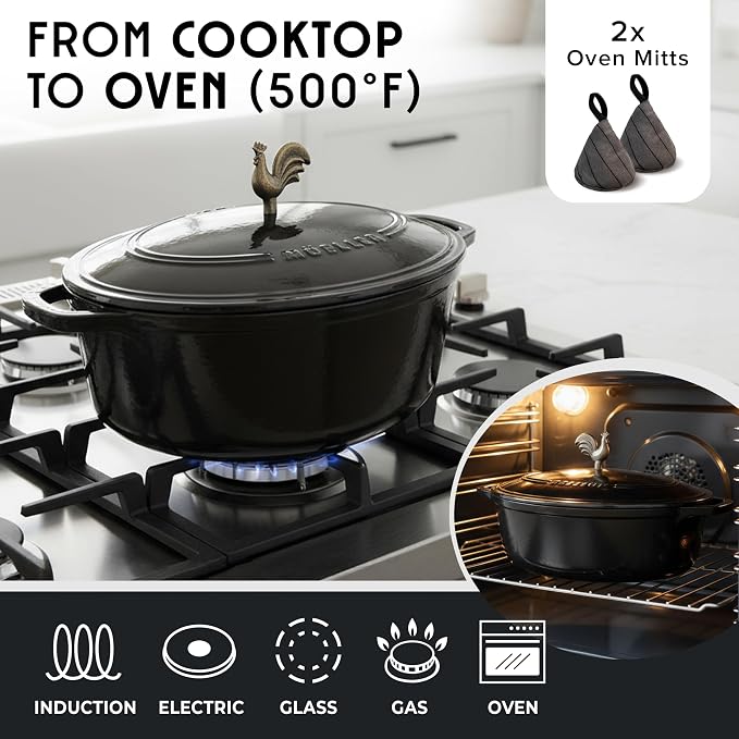 MUELLER HOME 5.5 Quart Enameled Cast Iron Oval Dutch Oven - Image 4