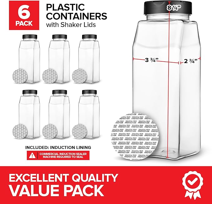 6 Pack 32 oz Plastic Spice Jars, Empty Seasoning Containers - Image 2