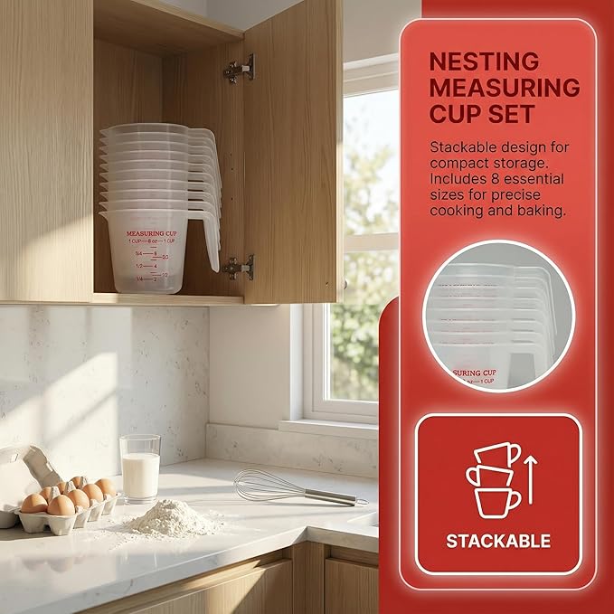 8 Pcs 1 Cup Capacity Plastic Measuring Cup, 8 Oz/250 ml Clear Graduated - Image 5