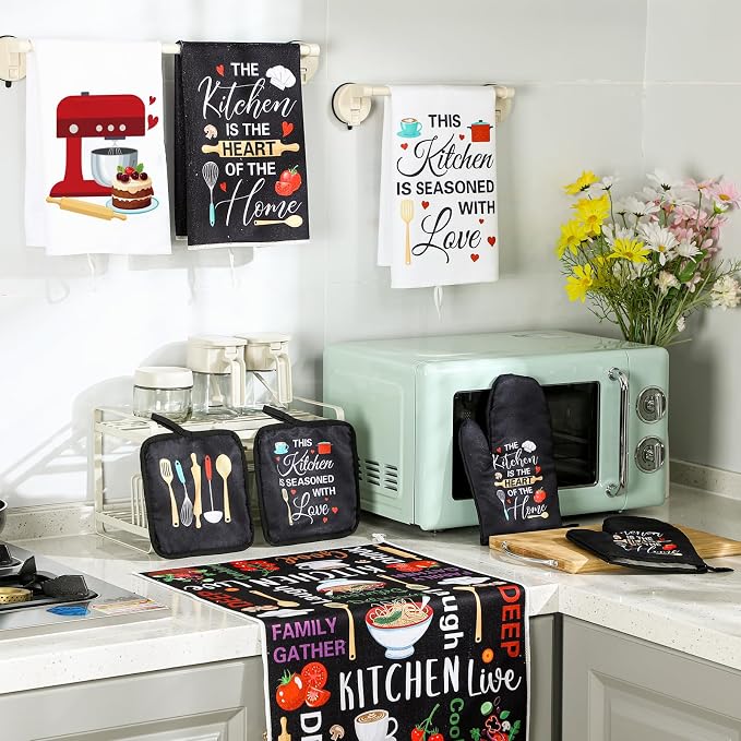 Leinuosen 8 Pcs Cuisine Kitchen Decor Accessories Set Farmhouse Towels Oven - Image 7