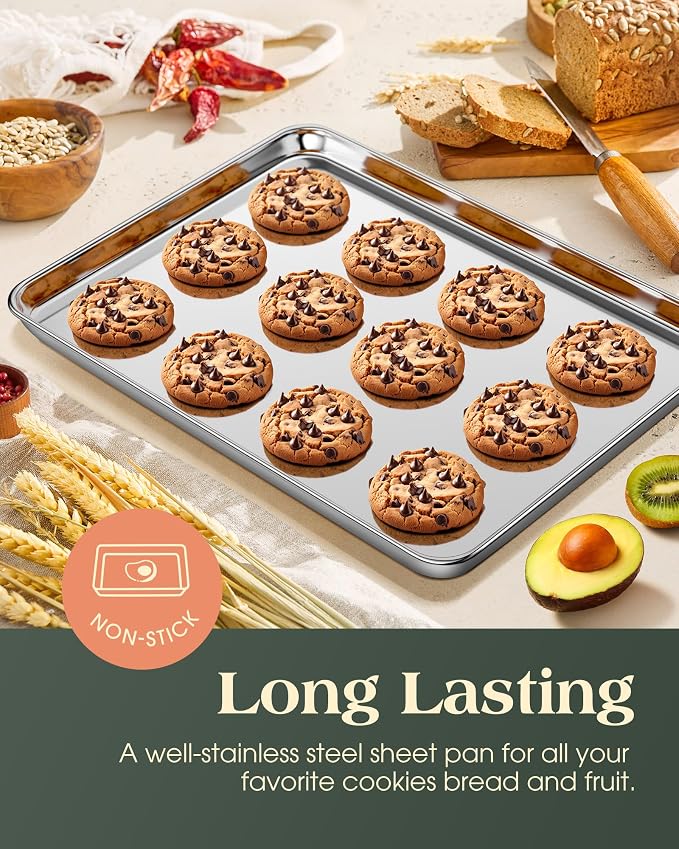 Baking Sheet Set of 2, Commercial Grade Stainless Steel Cookie Sheets - Image 7