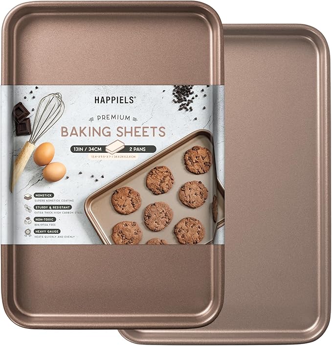 HAPPIELS 9 x 13-Inch Nonstick Quarter Sheet Pan Set of 2 | Non-Toxic, Rimmed by HAPPIELS