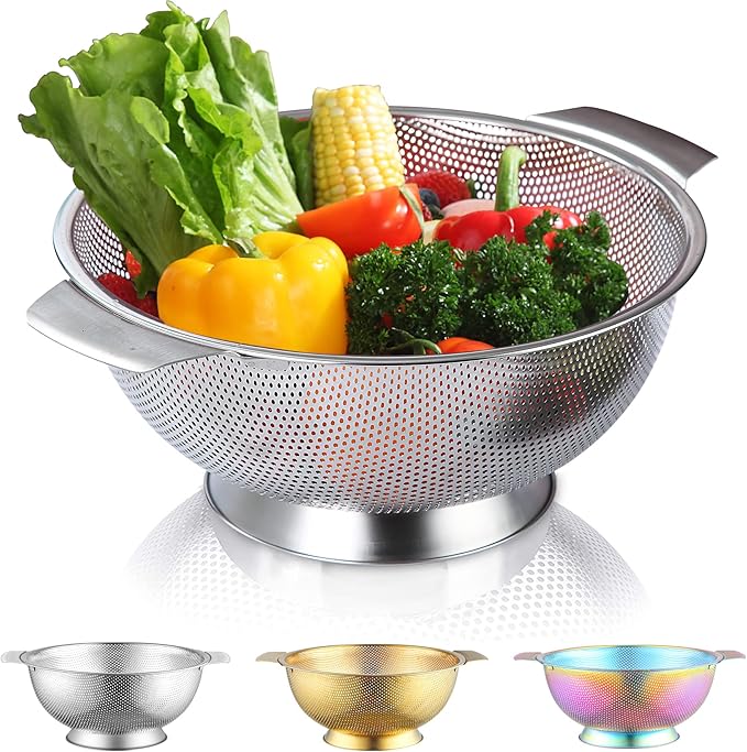 Kyraton Stainless Steel Colander 5 Quart, Professional Strainer by Kyraton