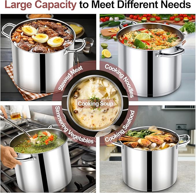 P&P CHEF 14 QT Stock Pot with Lid, Stainless Steel Large Cooking Pot, Soup - Image 4