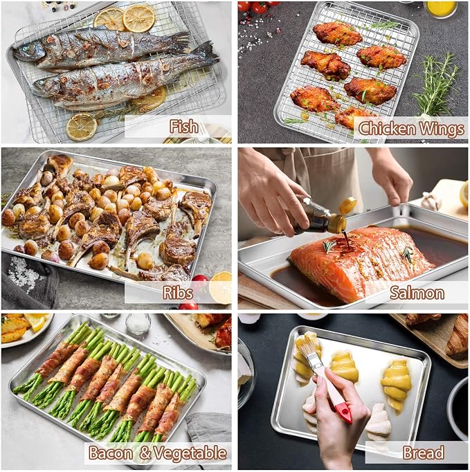 P&P CHEF 16 + 12.5 + 10.4 + 9 Inch Baking Sheet and Rack Set, Oven & Dishwasher - Image 4