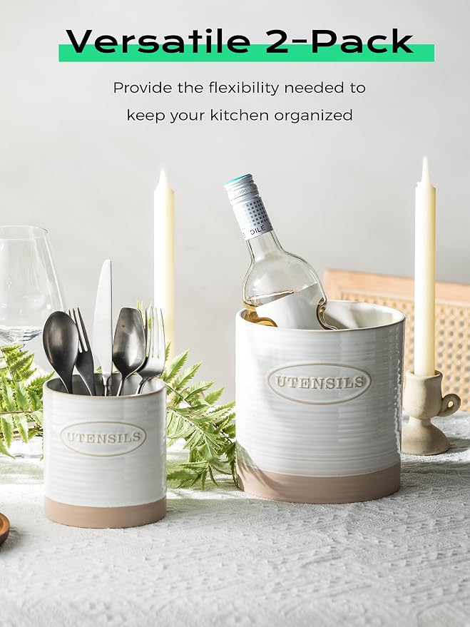YHOSSEUN Utensil Holder Set of 2, Ceramic Utensil Holder - Image 5