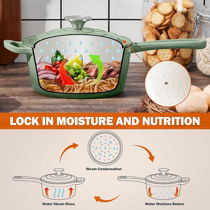 Homikit 3 Quart Saucepan with Lid, Enameled Cast Iron Sauce Pan Cooking Pot - Image 8