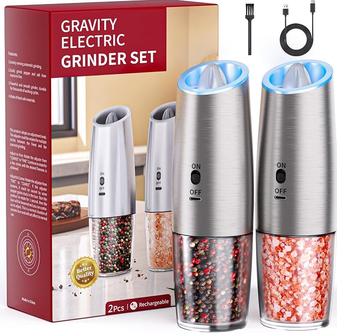 MealHelper Rechargeable Gravity Electric Salt and Pepper Grinder Set by Unknown