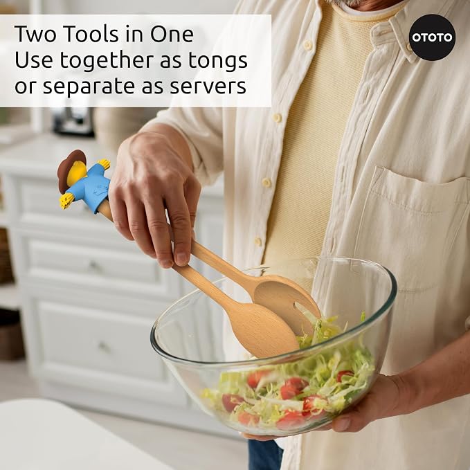 NEW - OTOTO Sal Scarecrow Salad Tongs - Wooden Tongs Set, Food Safe Toaster - Image 3