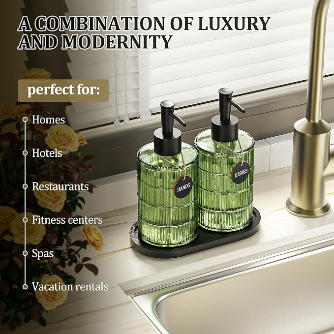 MASADI Soap Dispenser Set with Bamboo Tray, Dish and Hand Soap Lotion Dispenser - Image 2