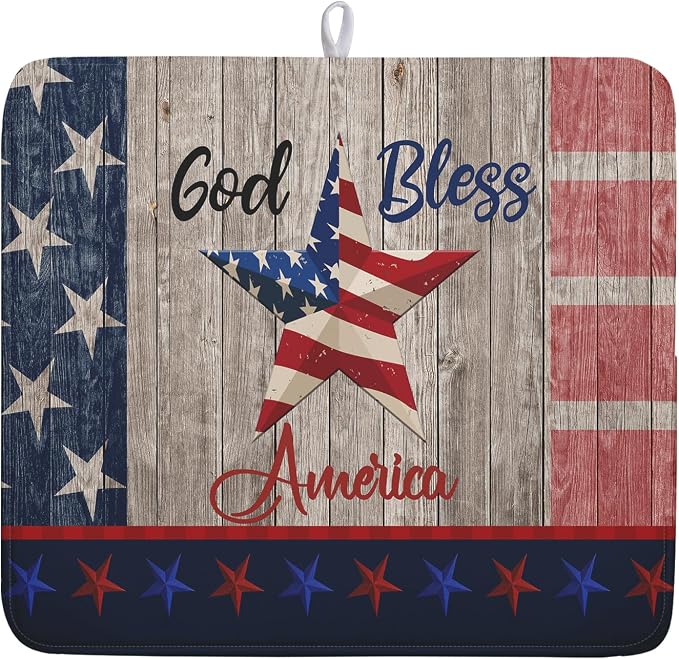 Kawani 4th of July Dish Drying Mat 16x18 Inch Patriotic God Bless America by Kawani