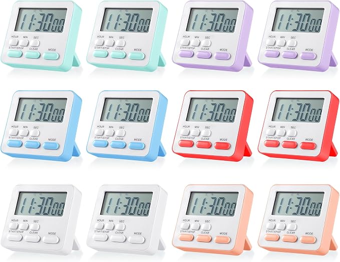 Weewooday 12 Pcs Digital Kitchen Magnetic Timer Bulk Classroom Count up by Weewooday