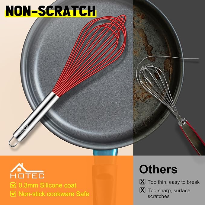 HOTEC 4 Pieces Silicone Whisks Set, Wire Balloon Whisks - Image 8