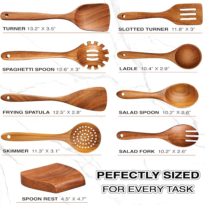 9-Piece Teak Wooden Utensil Set – Wooden Spoons - Image 7