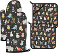 Cute Animals Oven Mitts and Pot Holders Sets 4Pcs, Extra Long Oven Gloves by VisittheDuibelproduct