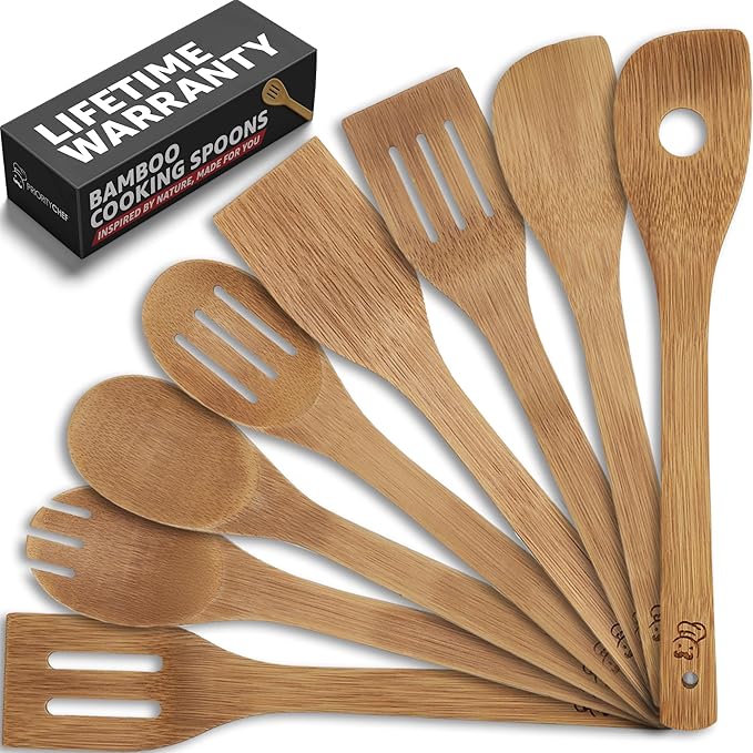 PriorityChef Wooden Spoons for Cooking, Non-Toxic Wooden Utensil Set by PriorityChef